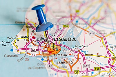 Lisbon on map Stock Photo